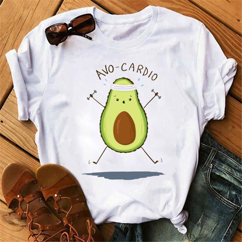 Maycaur Avocado Print Casual Harajuku Women T Shirt Summer Short Sleeve Tees Casual Round Neck Clothes M