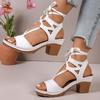 Large-sized Fish-mouth High Heels Lace-up Sandals Women's Thick-heeled Shoes Lightweight Beach Flip-flops