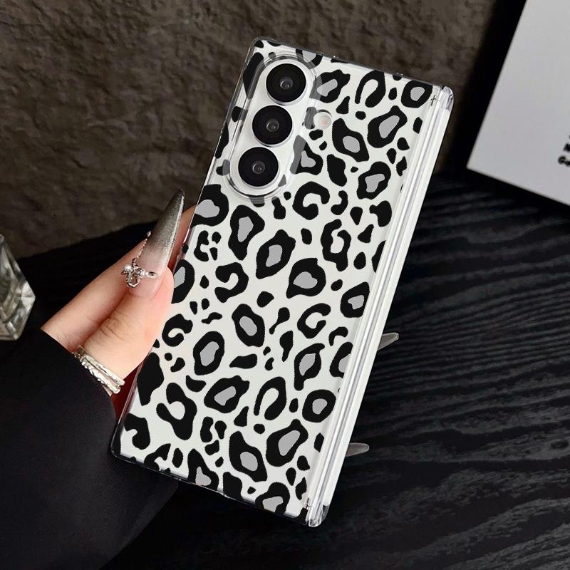 Magnetic Adsorption Phone Case For Samsung Galaxy Z Fold 7 6 5 Fold7 Fold6 Fold5 5G Leopard Print Pattern Clear Shockproof Cover