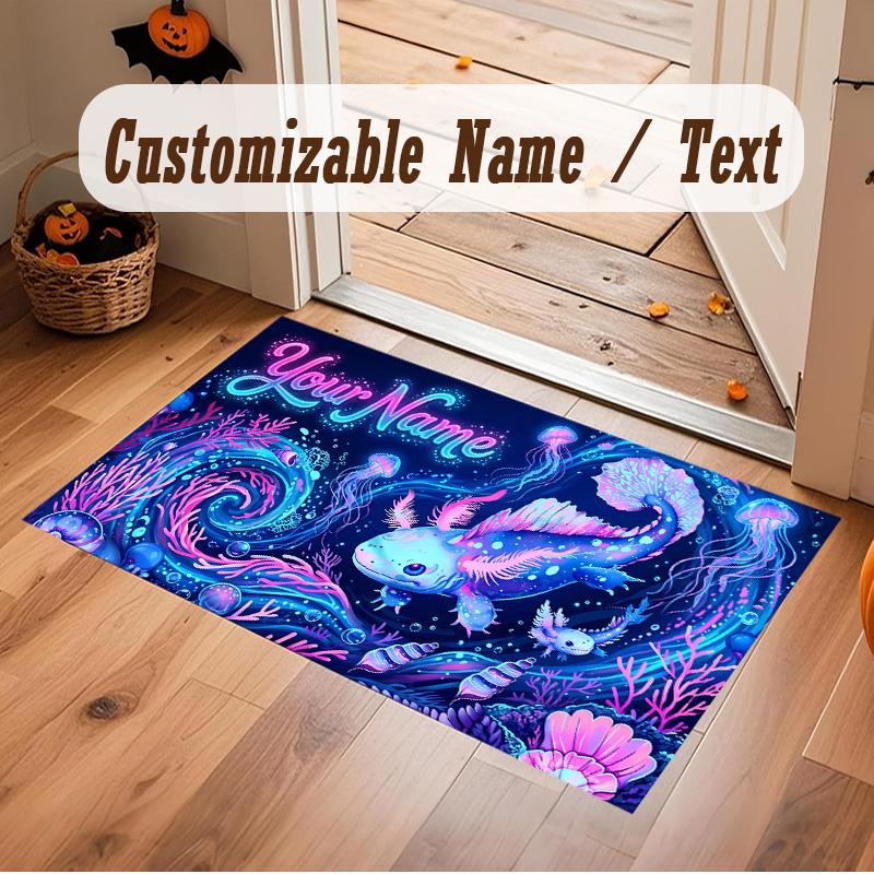 Underwater Fish Theme Soft Crystal Velvet Rug Custom Name & Text Print Non Slip Floor Rug for Bedroom Living Room
