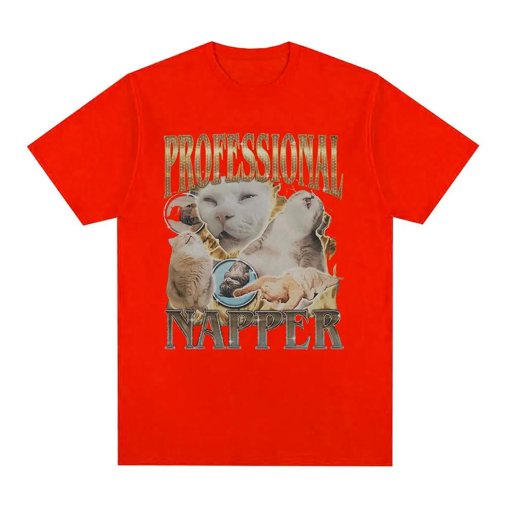 Professional Napper Funny Cat Meme T-shirt Men Women Casual Cotton Oversized T Shirt Fashion Vintage O-Neck T-shirts Streetwear