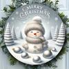 Merry Christmas Cute Snowman Round Metal Tin Sign Winter Silver Ornaments Wall Plaque for Holiday Home Decor