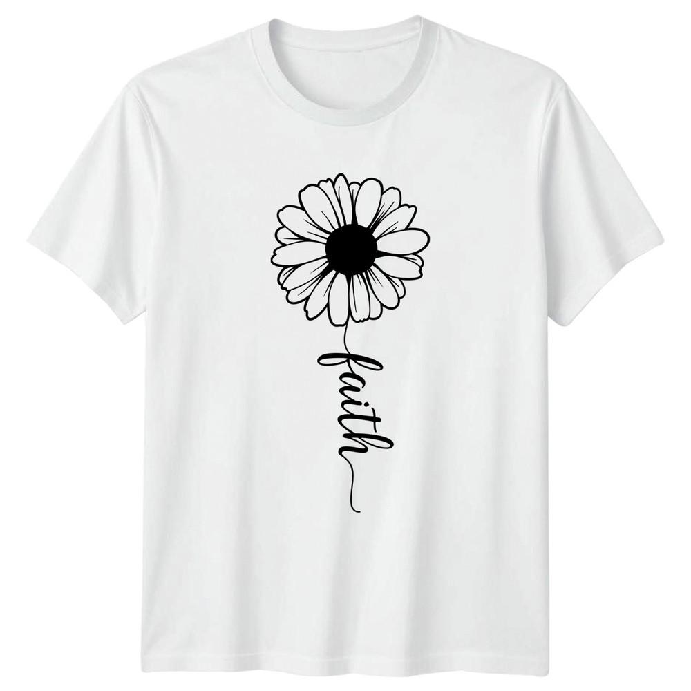 Faith Daisy Flower Script Unisexs TShirt Botanical Christian Mothers S