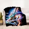Electric Guitar Music Notes Flame Art Print PosterBlanket Flannel Throw Blanket for Sofa, Bed, Travel, Camping, Office