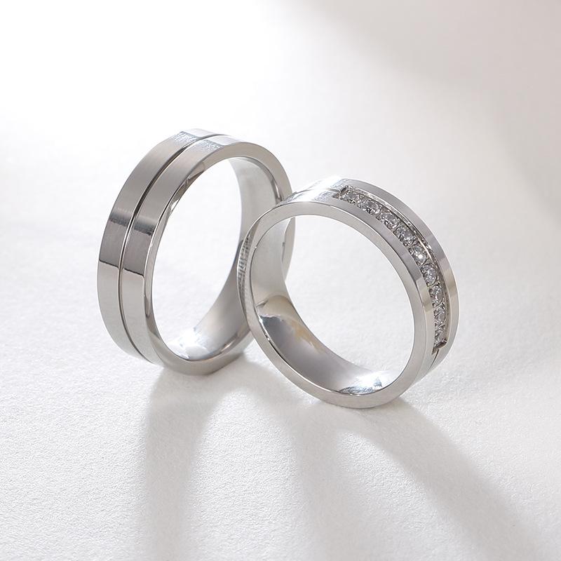 Titanium Steel Zircon Diamond Couple Wedding Bands