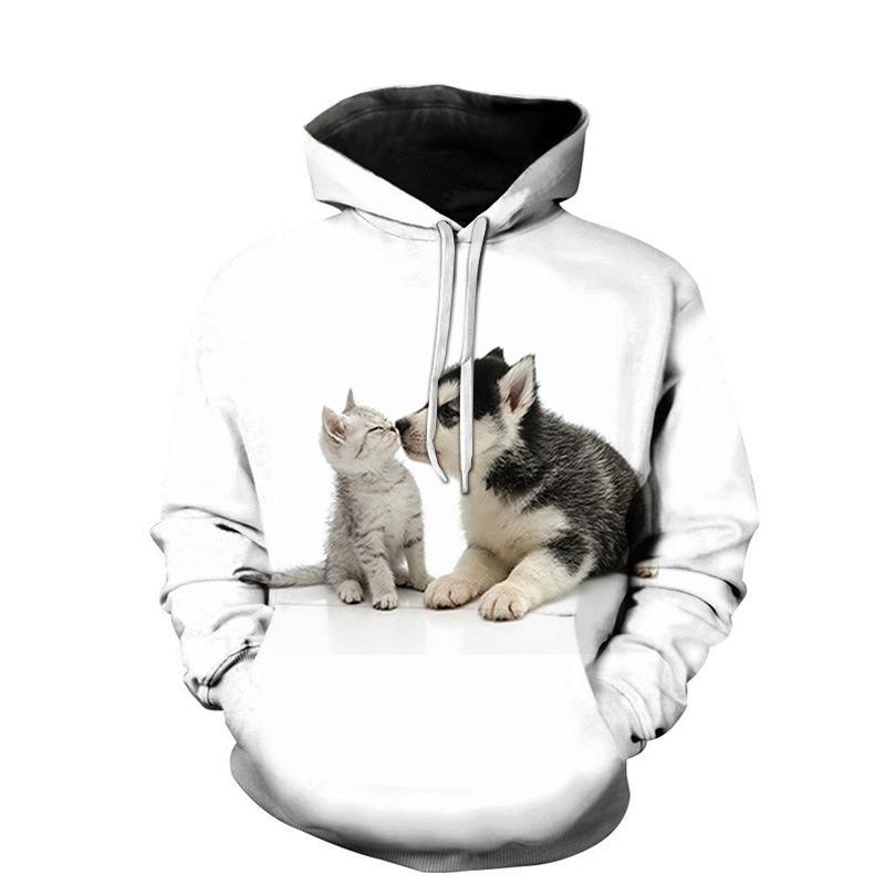 Autumn 3D Cute Cat Printed Hoodies Fashionable Casual Sports Long Sleeved Men's Hooded Sweatshirts