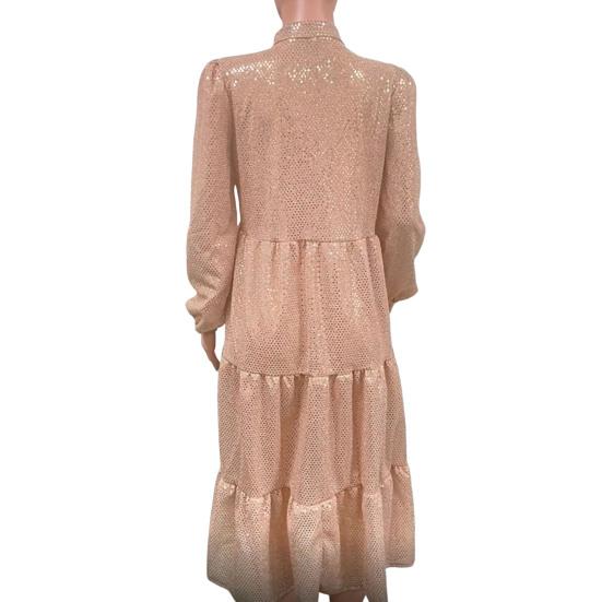 Abendkleid für Damen, V-Ausschnitt, glänzende Pailletten, A-Linie, lose Bing Swing, lange Ärmel, einfarbig, Patchwork-Saum, plissiert, Party, Abschlussball, Maxikleid