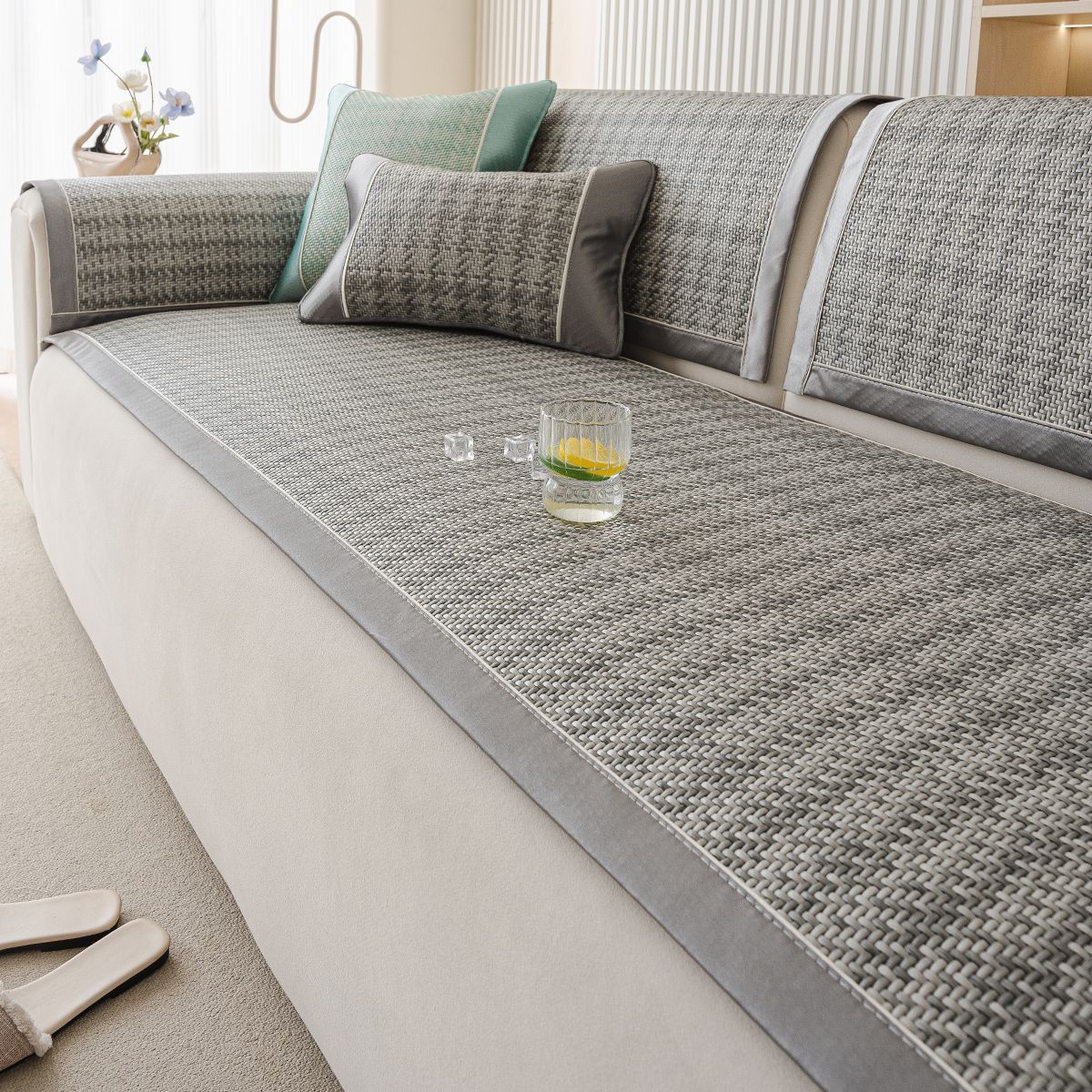 

Summer Rattan Mat Sofa Cushion New One-Piece Straight Row Non-Slip Sofa Cover Cloth Towel Cushion 70*70cm
