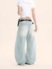 Yongfang Retro Light Blue Curved Leg Unisex Jeans - Trendy Loose-Fit Wide-Leg Pants