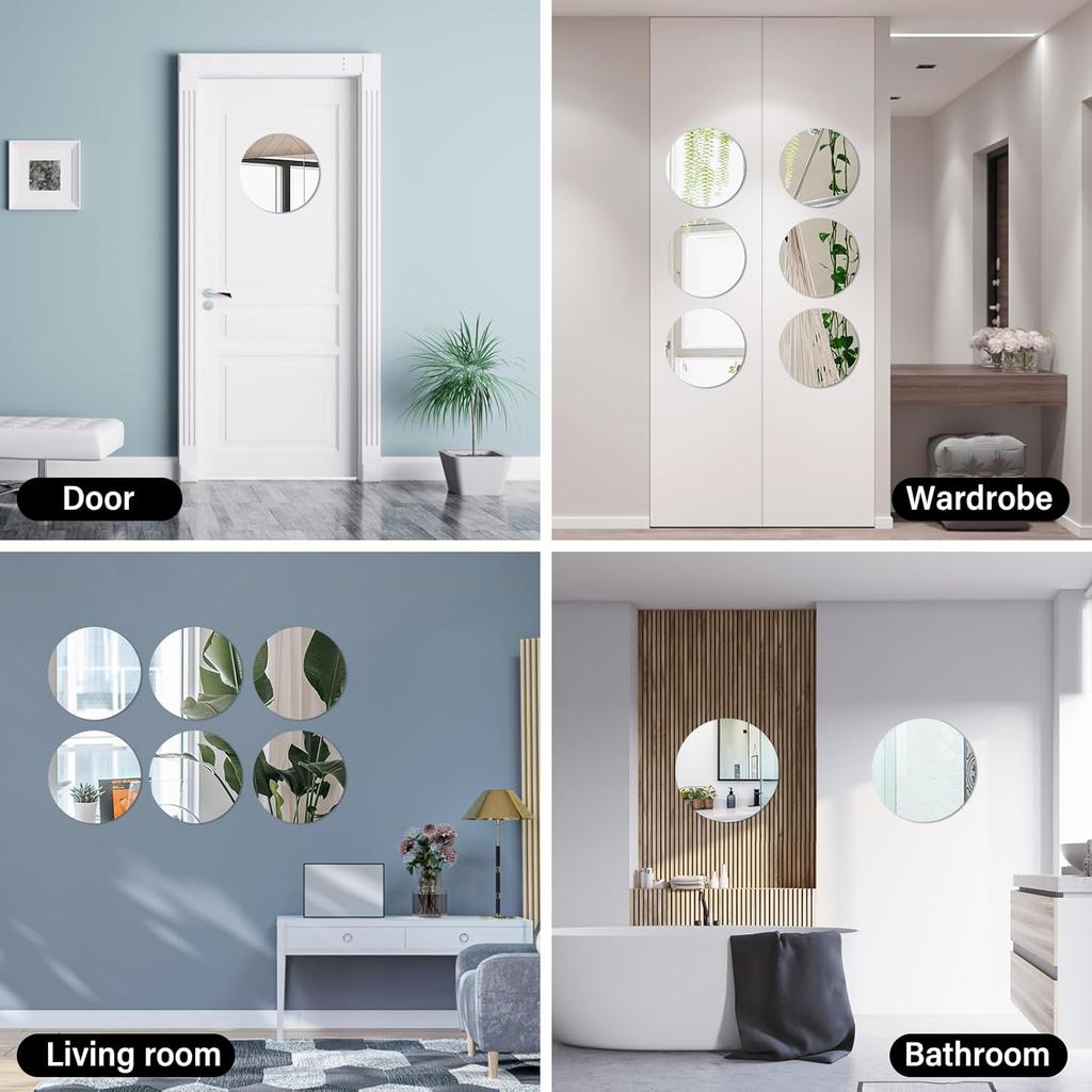 Acrylic Round Mirrors Self Adhesive Non Glass Mirror Circle Wall Mirror Clear Wall Sticker Decals for Wedding Table Centerpiece and Home Living Room