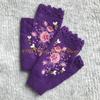 49MD Knit Fingerless Gloves Fall Winter Floral Embroidery Half Finger Cycling Mittens
