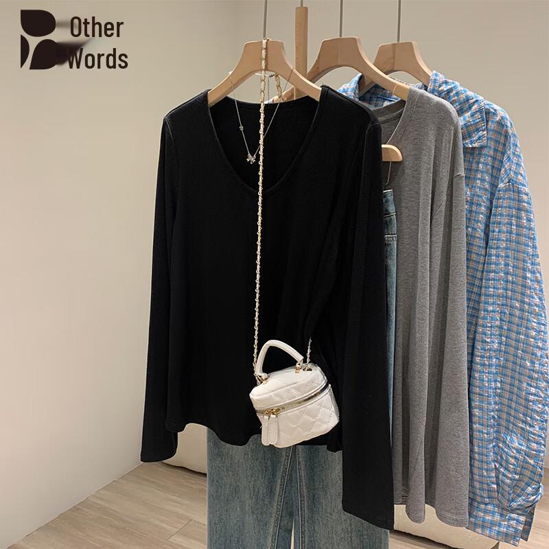 Bieyu Women s V-Neck Long Sleeve Loose Casual T-Shirt S