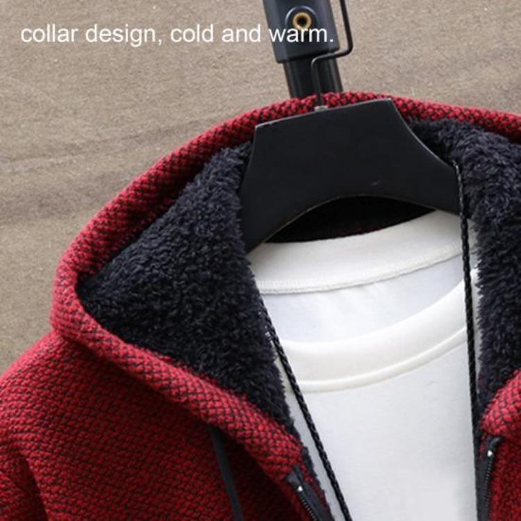 Thicken Plush Warm Cardigan Sweater Knitted Coat for Men Color Block Hooded Autumn Winter Daily Wear