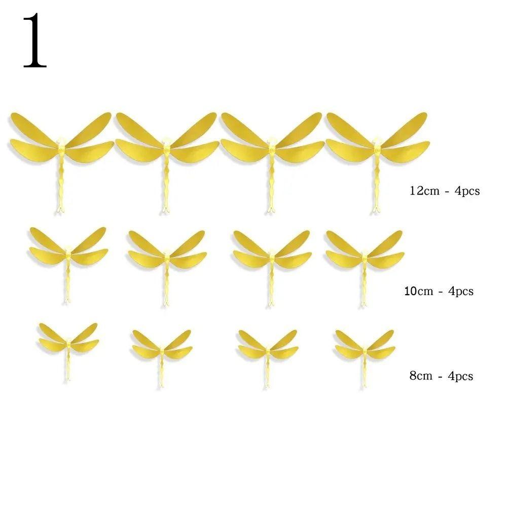 12PCS 3D Imitation Dragonfly Wall Sticker Wedding Party Decoration PVC Metal Texture Gold Silver Butterfly Wall Stickers