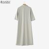 ZANZEA Women Casual Turn Down Collar Solid Color 3/4 Sleeve Shirt Dress