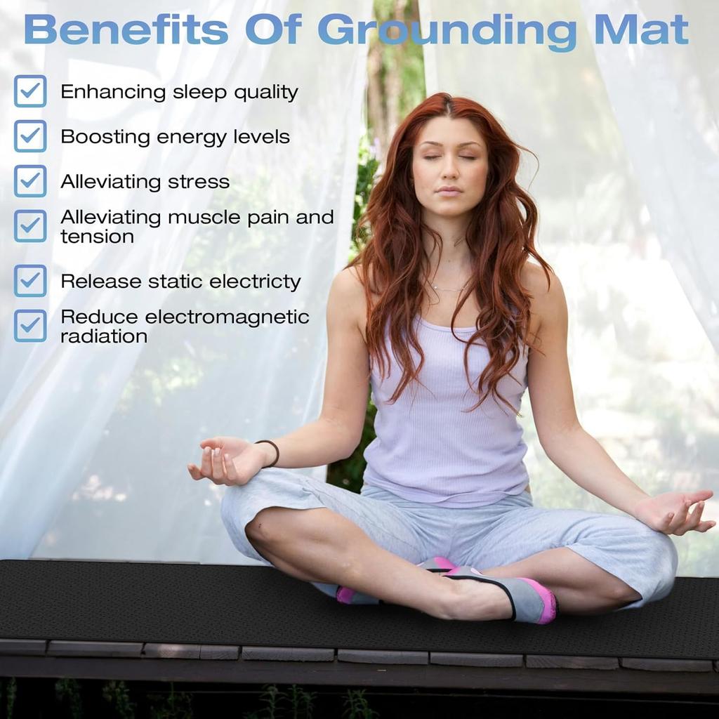 Grounding Mat for Bed, Grounding Pad for Sleep, Energy, Wellness, Enhance Sleep Quality & Wellness with Anti-Slip PU Leather, with Grounding Cord