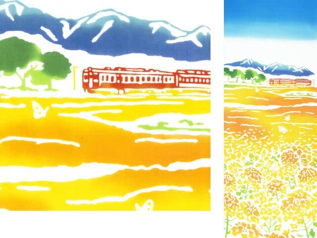 

Todaya Shoten Tenugui Rape Blossom Train 254 Nashien-zome (Hand Towel) - оранжевый