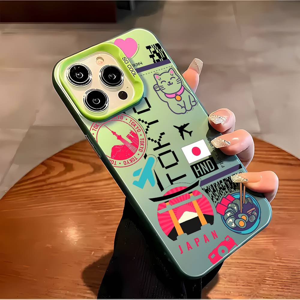 Japan Plane Travel Ticket Phone Case For iPhone 16 15 14 13 12 11 Plus Pro Max Multicolor Aurora Laser Shockproof Funda Cover
