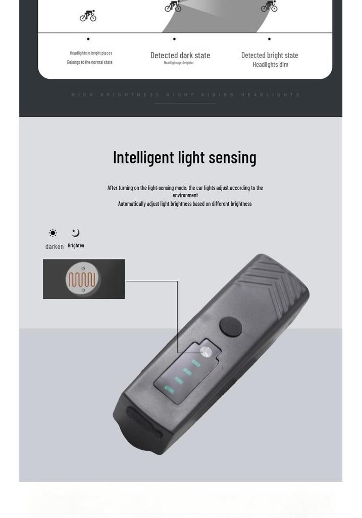 High-Brightness Bicycle Light with Type-C Charging & Power Display for Night Riding