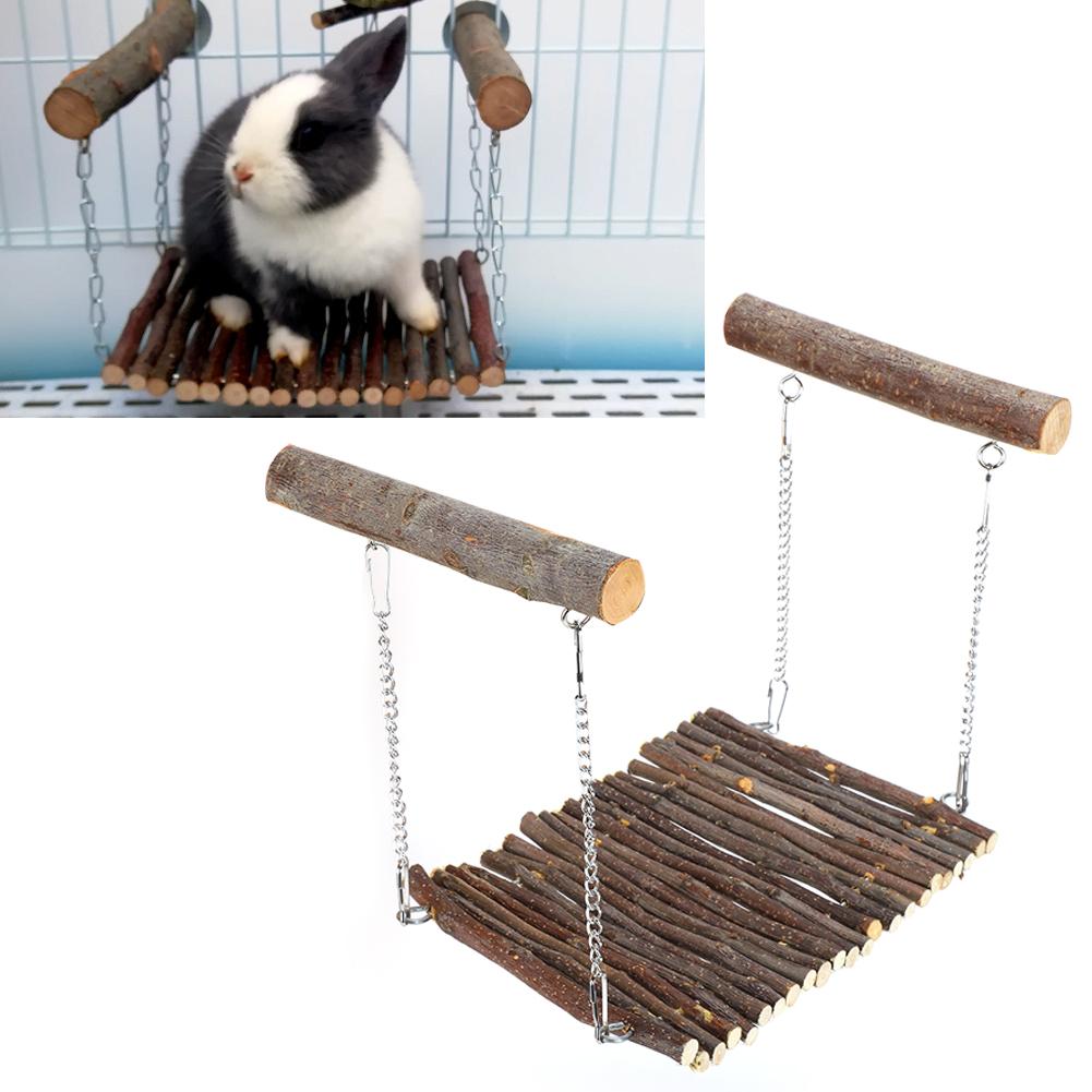 Pet Summer Hammock Applewood Hanging Swing Cage Standing Bar Toys for Rabbit Hamster Chinchilla
