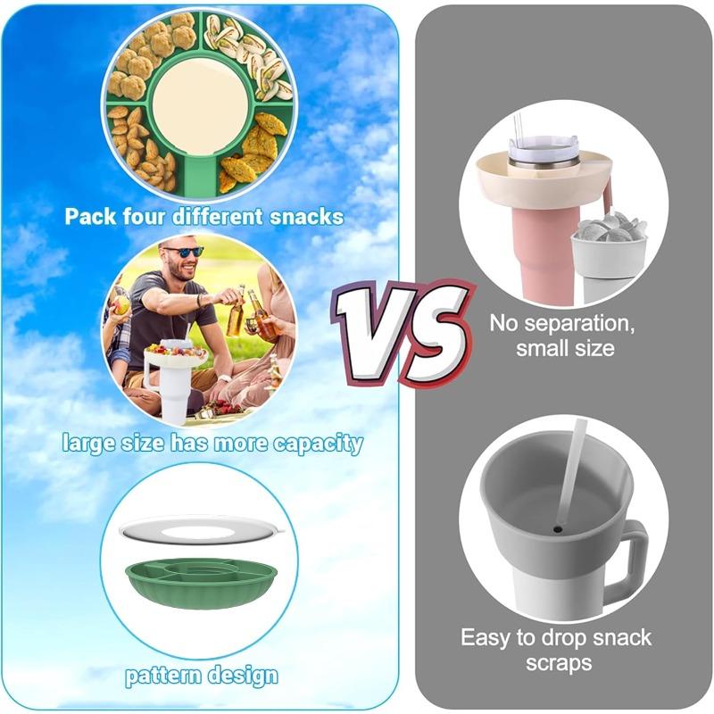 Silicone Snack Tray with Lid Compatible with Cup 40 Oz, Reusable Snack Ring Suitable for Car Cup Holder