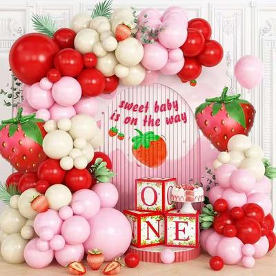 Strawberry Theme Balloon Chain Set Sweet Sweet Pink Girl Birthday Background Decoration Balloon Arch