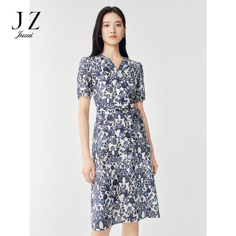 JUZUI Women s Elegant Printed 100% Cotton V-Neck Midi Dress M