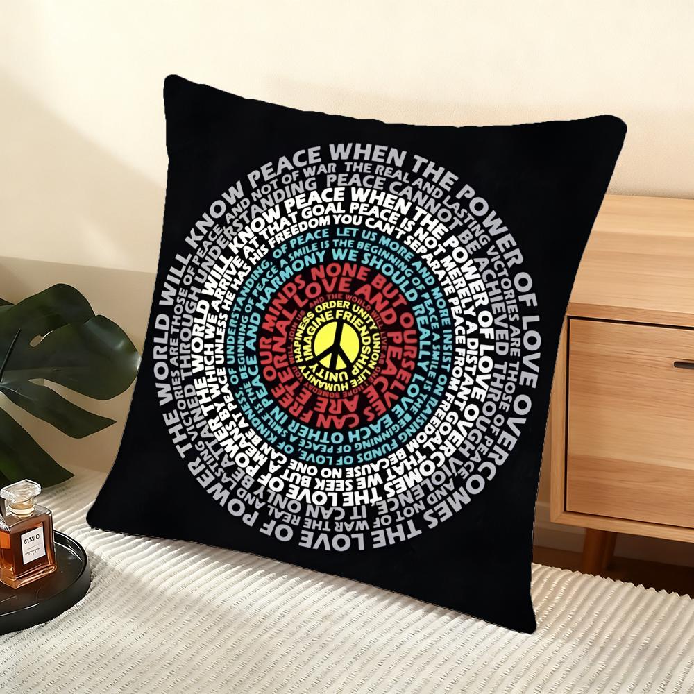 P-Peace And Love Cushion Cover Soft Short Plush Pillow Cover Smooth Cozy Texture Aesthetic Cushion Case Home Decor