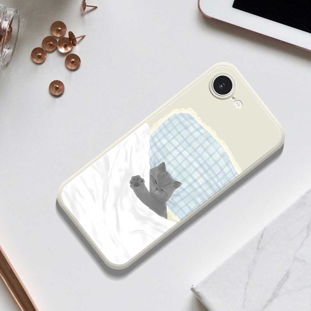 For iPhone 16e Case Cute Sleeping Cat Pattern Printing Straight Edge TPU Phone Back Cover
