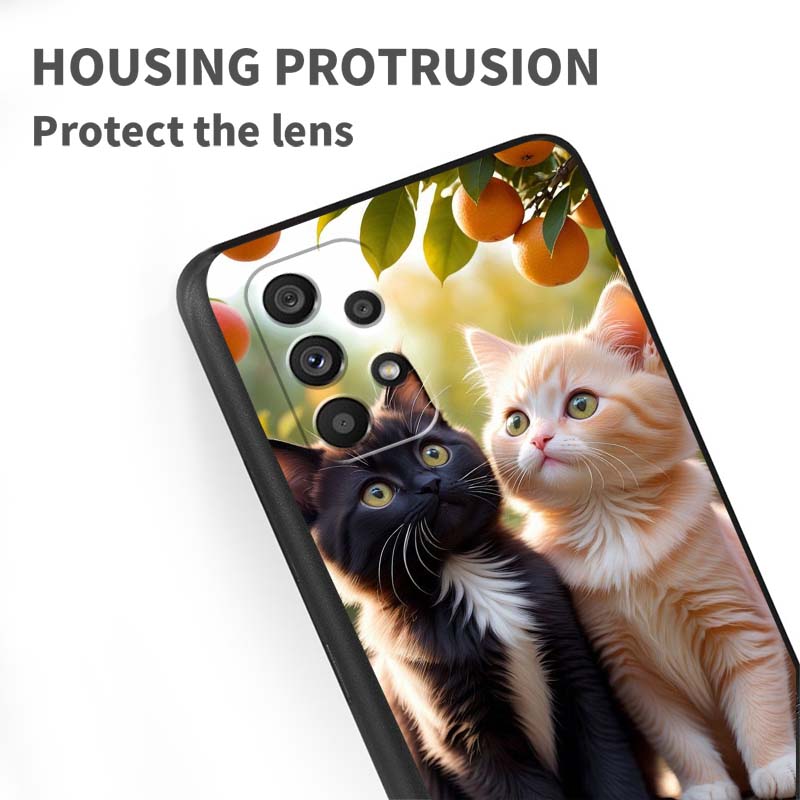 Cute cartoon cat illustration Phone Case For Samsung A73 A72 A71 A55 A54 A53 A52 A51 A13 A22 A16 A15 A12 A14 A26 A07 5G Black