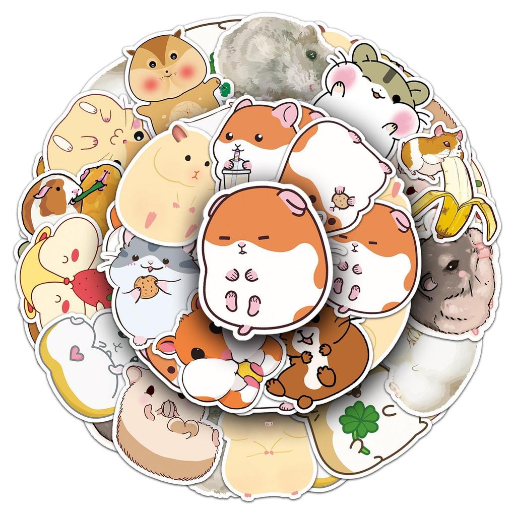 50 Hamster Stickers: Cartoon Animals, Waterproof, Removable, Creative Diary Stationery