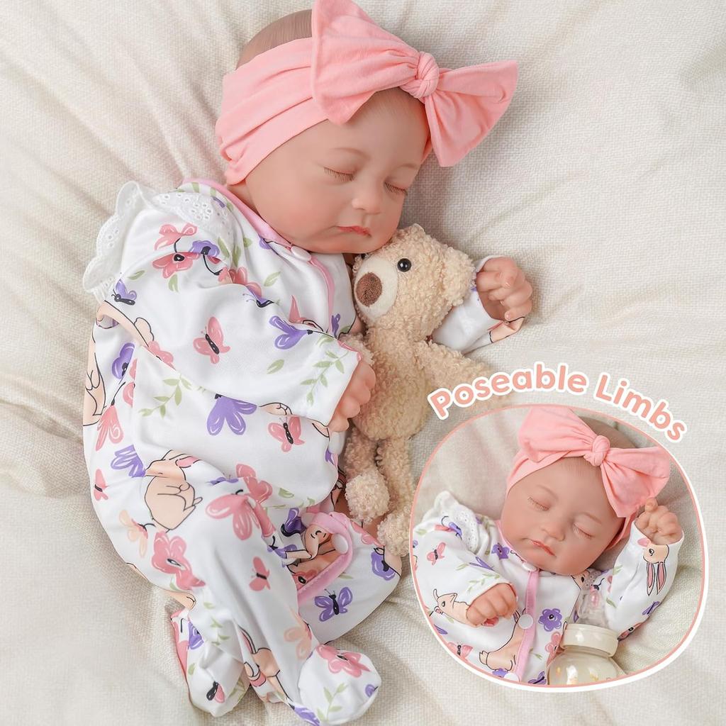 BABESIDE Reborn Baby Dolls - 17Inch Cute Soft Vinyl Realistic Baby Doll Girl Poseable Smiling Real Life Baby Dolls with Complete Accessories for 3+