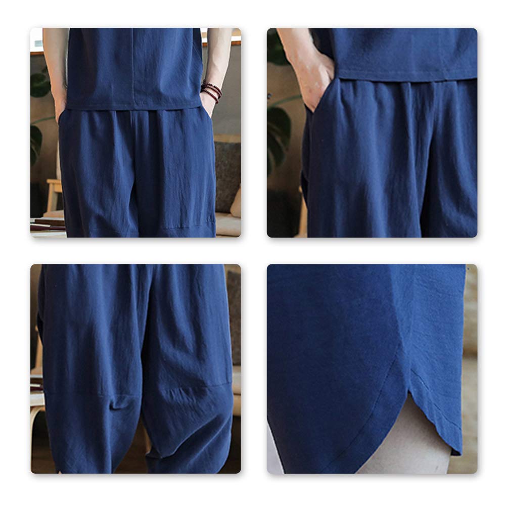 Mirror You Men's T-shirt and Sarouel Pants Set, 3/4 Length, Moisture-Wicking, Breathable, Casual, Solid Color, Plus Sizes, Loungewear