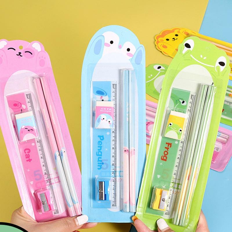 

Набор канцелярских товаров из 5 предметов Подарки на День защиты детей Подарочный набор на новый семестр Ученики Карандаш Ластик Точилка для карандашей Линейка