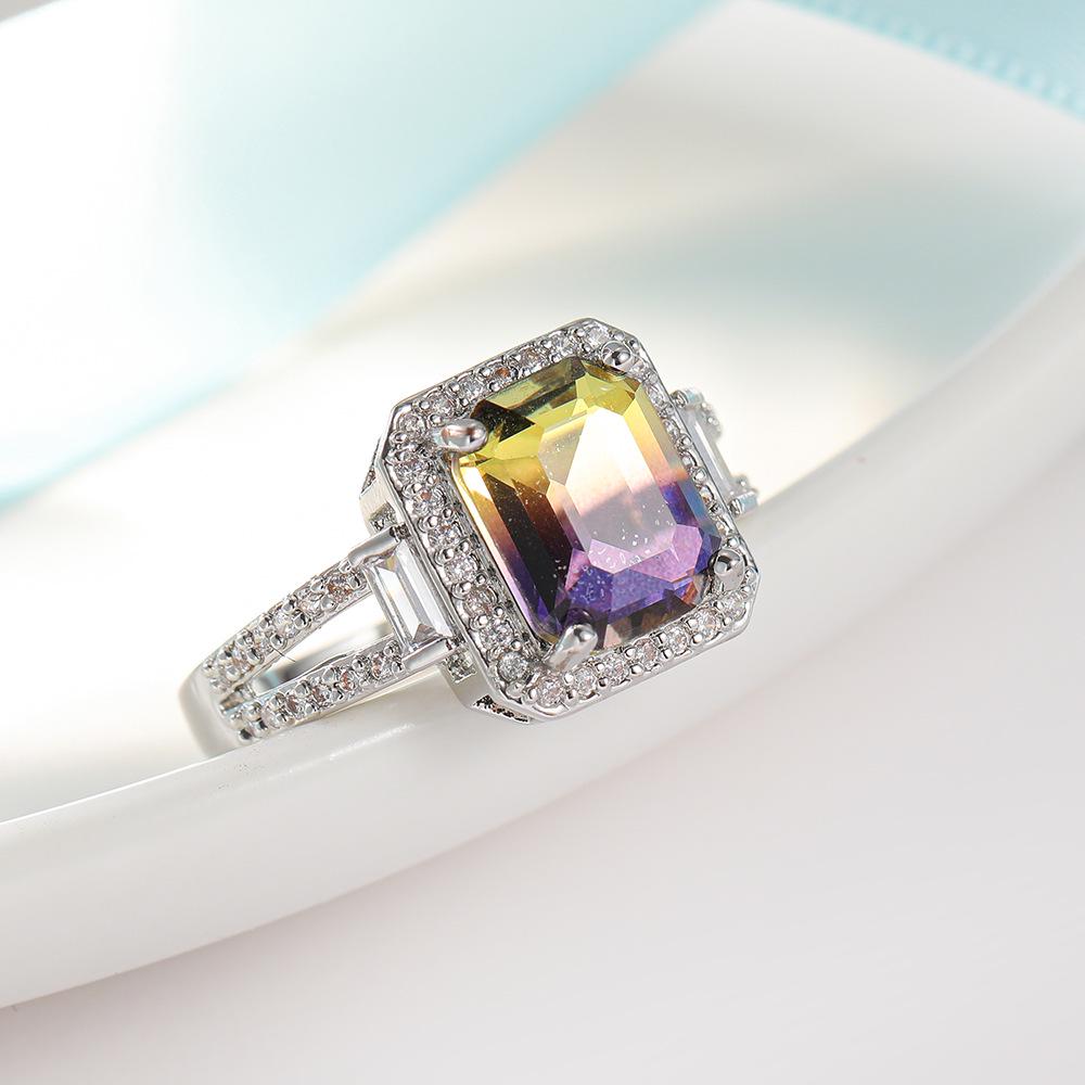 

Gold-Plated Colorful Crystal Ring with 8x10mm Tourmaline Main Stone Size 7