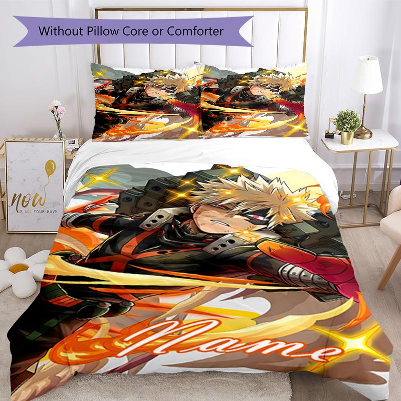 3pcs Custom Name My Hero Academia Bedding Set Duvet Cover Closure Includes 1 Duvet Cover & 2 Pillowcases, Soft and Comfortable for All Seasons.