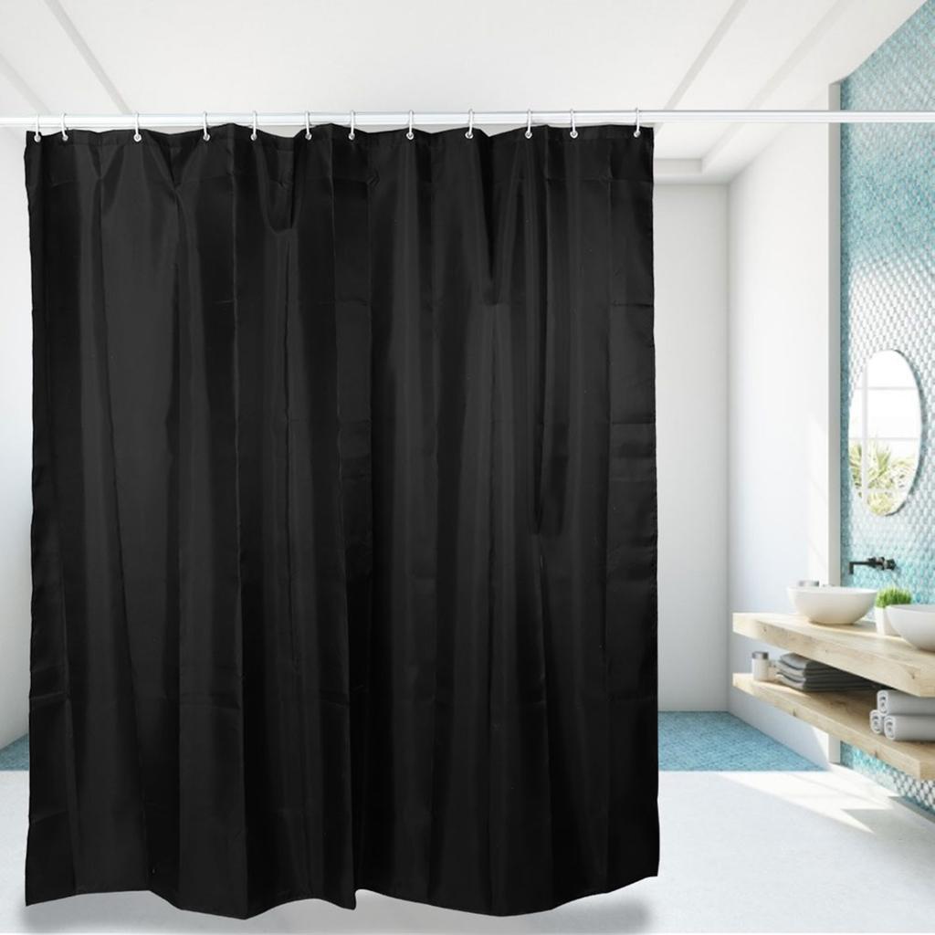 Household Fabric Waterproof Shower Curtain Bathroom Bath Curtain with Hooks Black150x180cm