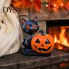 Durable Halloween Party Supplies Black Cat Pumpkin Skull Resin Statue, Cute Decoration for Artistic Desk Decor Indoor Outdoor Yard Table Decor,