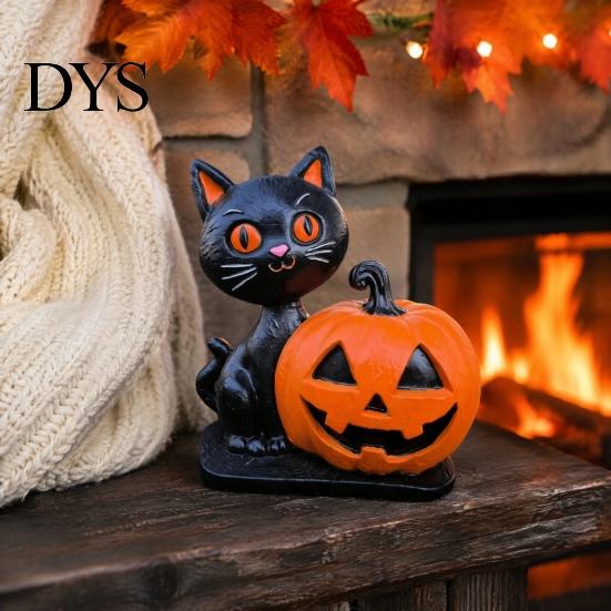 Durable Halloween Party Supplies Black Cat Pumpkin Skull Resin Statue, Cute Decoration for Artistic Desk Decor Indoor Outdoor Yard Table Decor,
