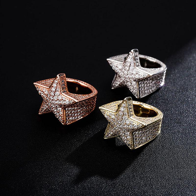 Hip Hop Rock Five Star Rings Men Luxury Women  Zircon Pentagram Rings Women Wedding Party