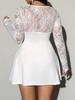 2025 Plus Size Sexy Lace Patchwork Long Sleeve Low-Cut Dress for Women