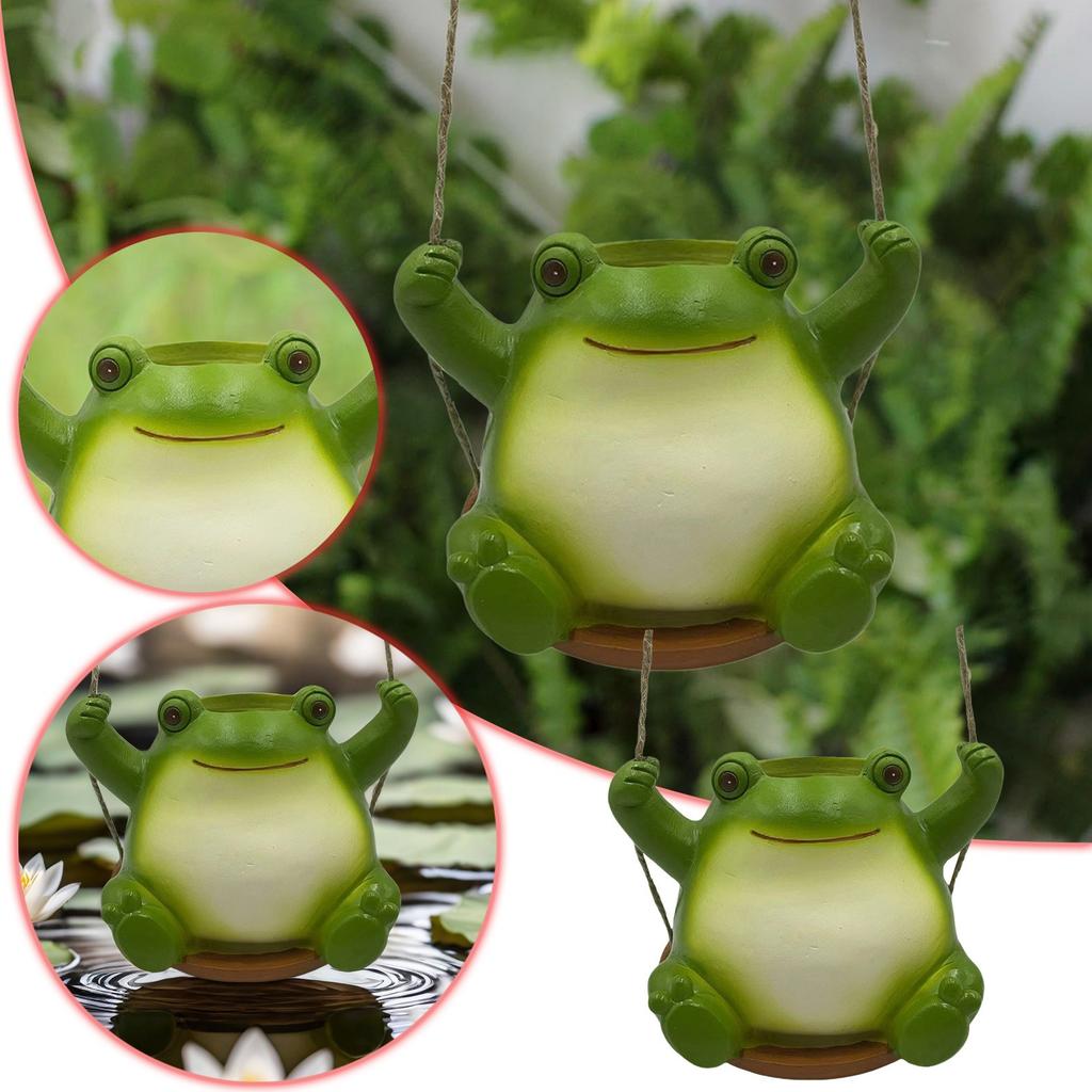 Swing Frogs Planter Pot Cute Smiling Face Resin Flower Pot Swing Succulent Flower Planter Wall Hanging Flower Pot Garden Decor