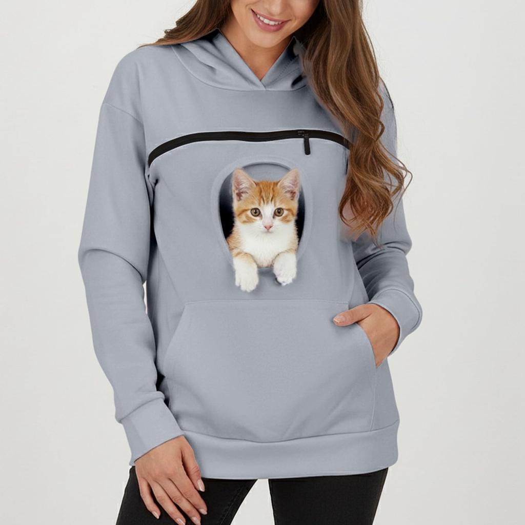 Women's Color Hoodie Loose Fit Casual Sweatshirt for Small Dogs and Cats