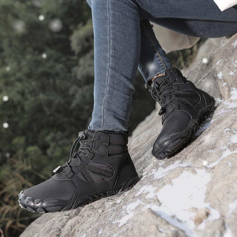 Men's Winter Fur Lined Snow Boots Outdoor Anti-Slip High-Top Hiking Shoes Waterproof Warm Fleece Lined Athletic Short Boots