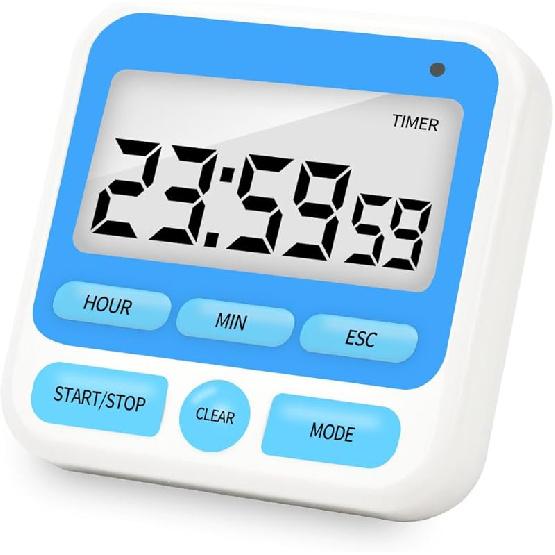 Multifunctional Kitchen Timer with Silent/Alert Mode, 24-Hour Clock, Memory Recall, Fast-Forward, and Magnetic Back for Cooking, Baking, Teaching