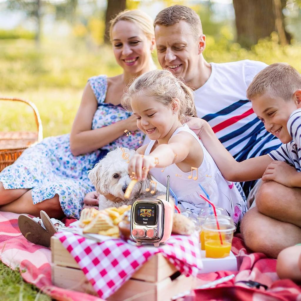 Portable Bluetooth Speaker with FM Radio, Pixel Art Retro Mini Small Cute Wireless Speaker, Vintage Decor Suitble for Party Office Desk Home Bedroom