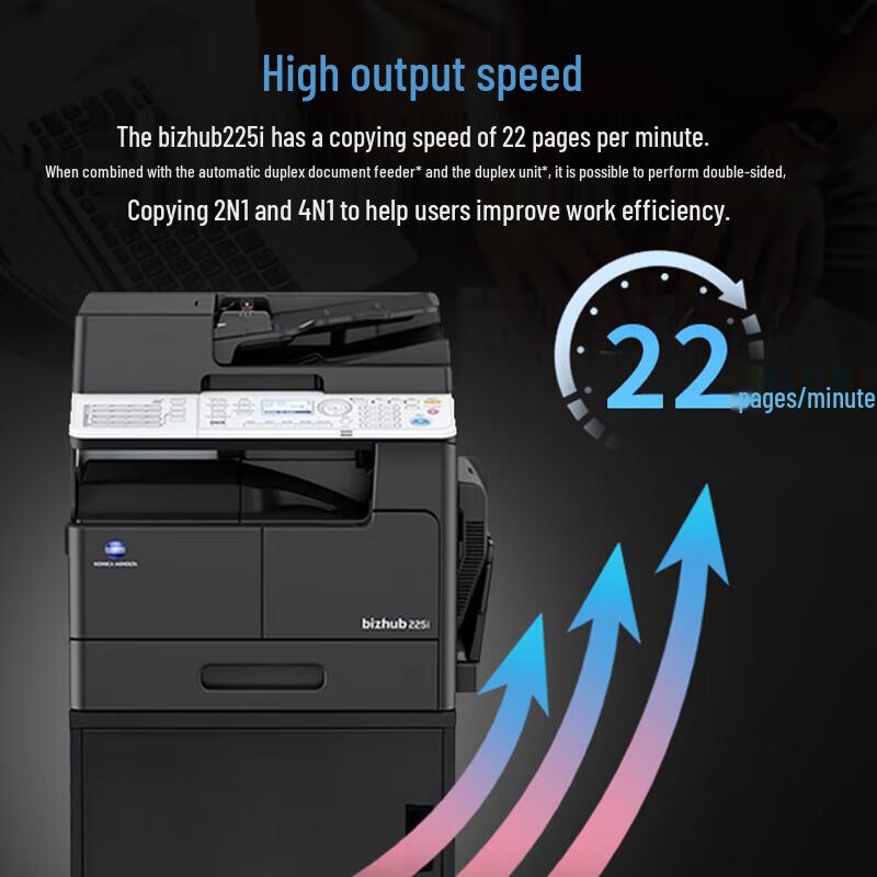 Konica Minolta bizhub 225i A3/A4 Multifunction Printer CN plug (adapter included)