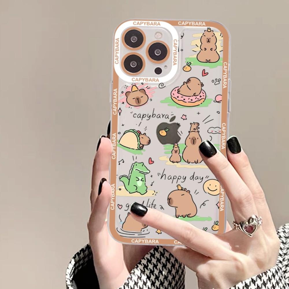 Cartoon Capybara Phone Case For iPhone 15 14 13 12 11 Pro Max XS X XR Mini Protective Cover