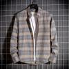 Men Fashion Plaid Long Sleeve Loose Casual Stand Collar Shirt