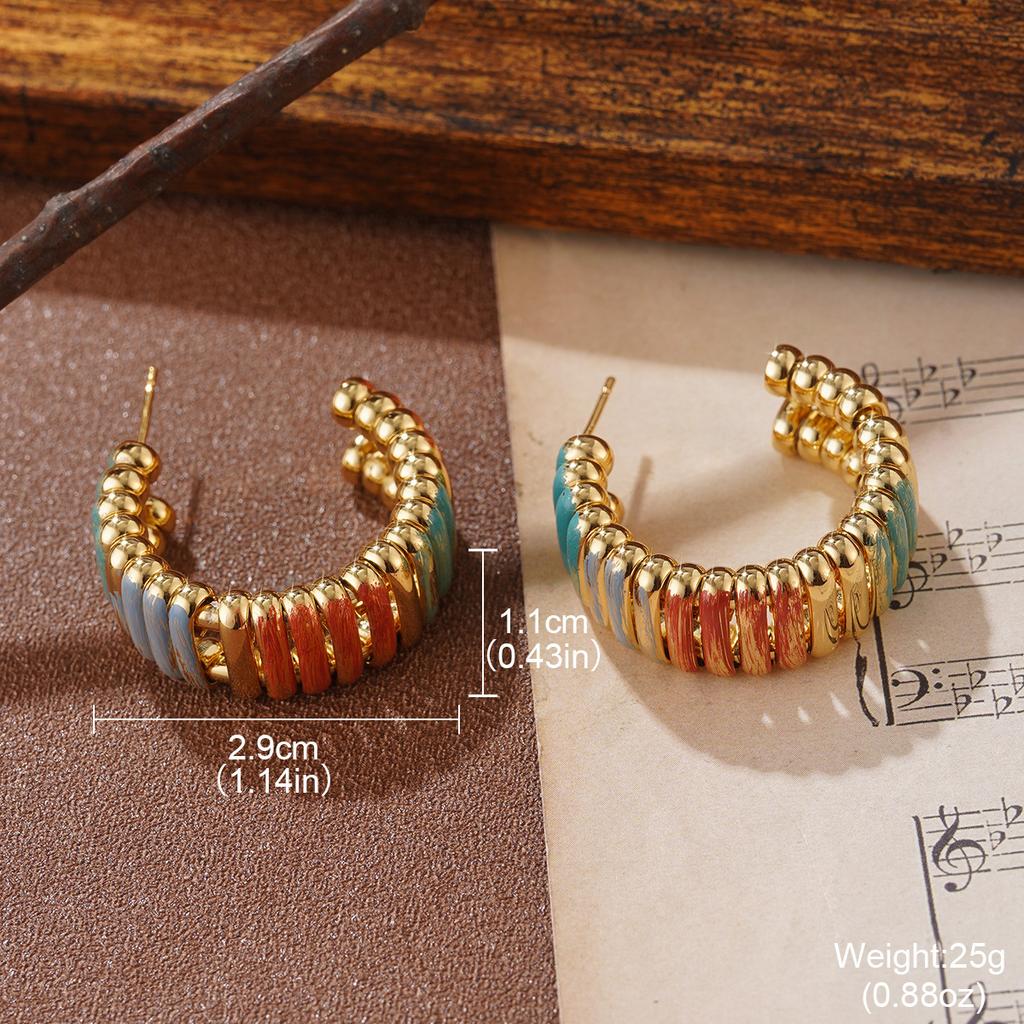Retro court style painted stud earrings color matching flower glaze enamel design ring simple atmosphere high-end earrings